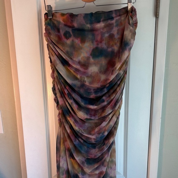 Anthropologie Skirt Ruched Mesh Midi Watercolor Tie-Dye Size Large Mermaidcore - Picture 8 of 11
